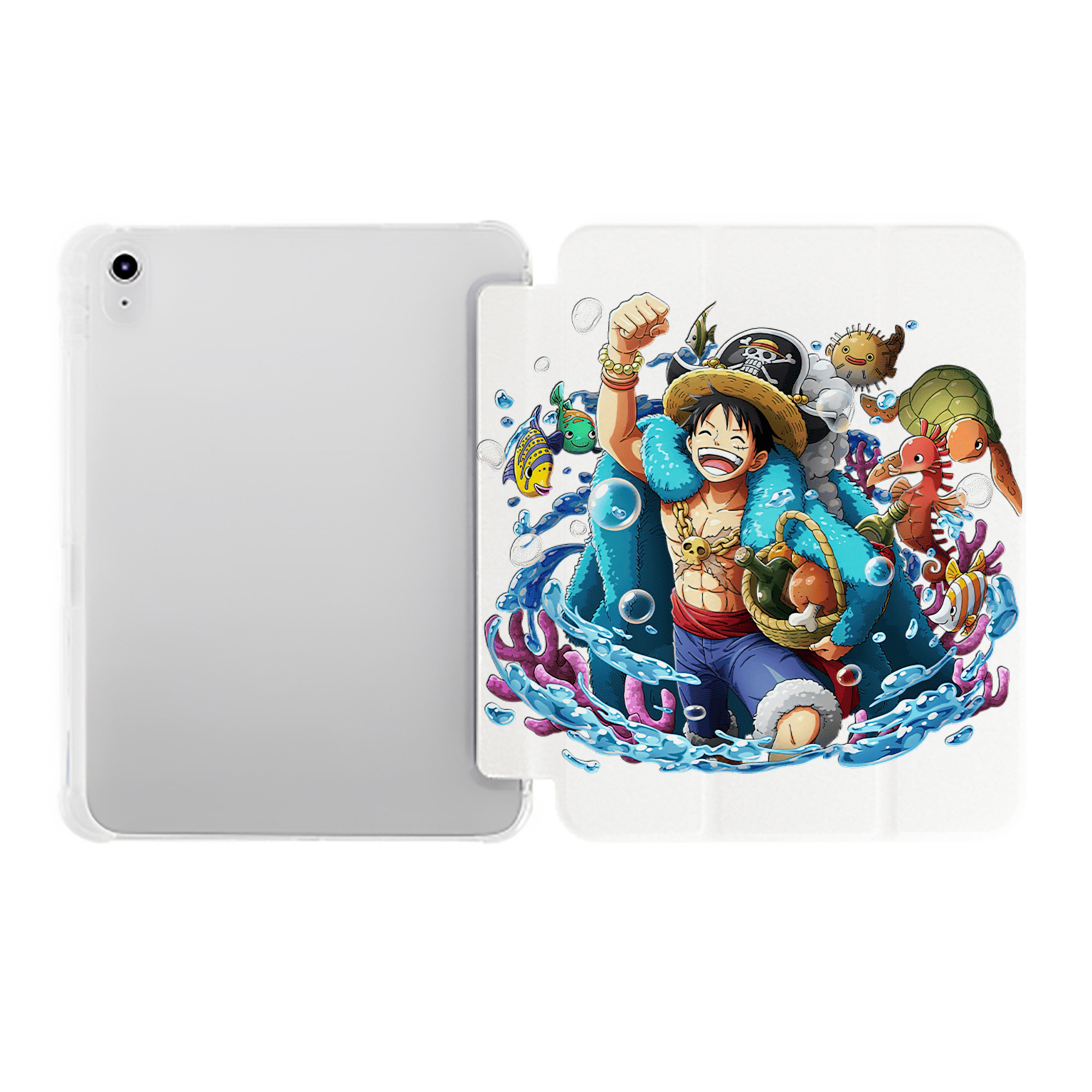 （画像用） ワンピース モンキー・D・ルフィ ONE PIECE Monkey D. Luffy IPad ケース ペン収納付き 三つ折りスタンド PUレザー×シリコン 対応機種9.5/10.5/10.9インチ